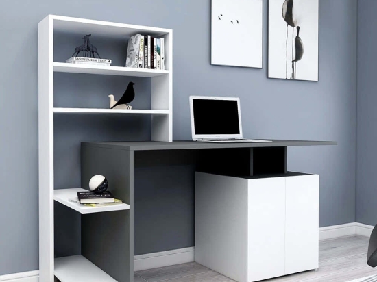 Γραφείο Με Βιβλιοθήκη Melis 550ARN2212 146,3x60x128,8cm White-Anthracite