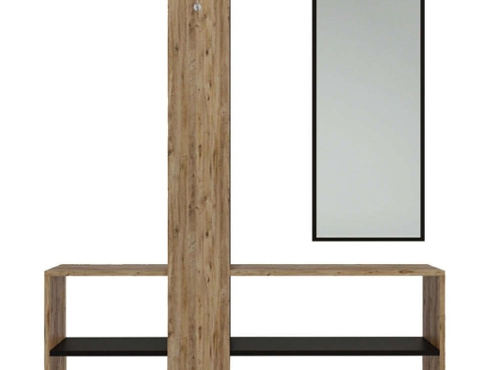 Έπιπλο Εισόδου Aynali Portmanto 285LCV1171 100x28x160cm Pine-Black Μοριοσανίδα, Μελαμίνη