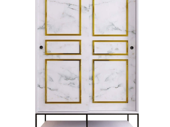 Ντουλάπα Δίφυλλη Martin 801CMY3443 120x57x200cm Marble Effect White-Gold Δίφυλλη