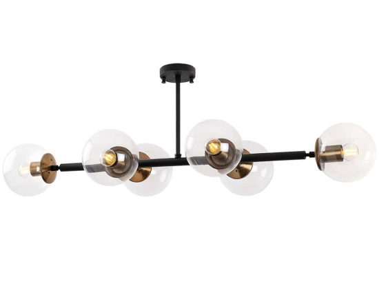 Φωτιστικό Οροφής - Πλαφονιέρα Fazli 942FLG1212 110x40x35cm 6xE14 40W Black-Clear Opviq