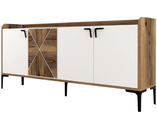 Μπουφές Venedik 845HCT5309 180x35x78cm Walnut-White Μοριοσανίδα, Μελαμίνη