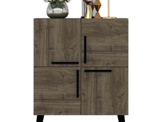 Μπουφές Makro 475OLV1715 70x35x90cm Walnut-Black Μοριοσανίδα, Μελαμίνη