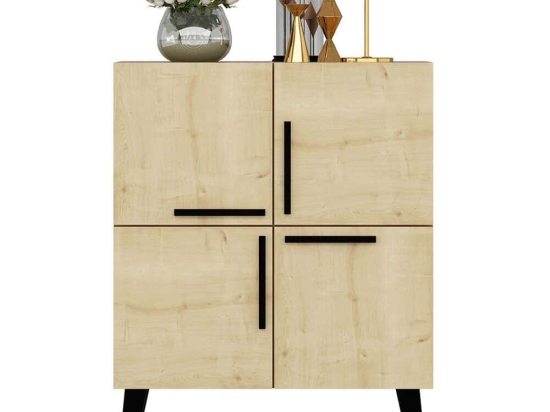 Μπουφές Makro 475OLV1716 70x35x90cm Oak-Black Μοριοσανίδα, Μελαμίνη