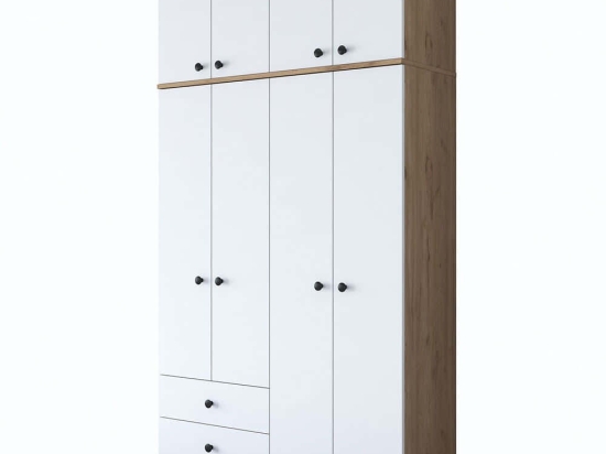 Ντουλάπα Τετράφυλλη Με Πατάρι 893RAN3316 120x42,5x216,8cm Oak-White Τετράφυλλη