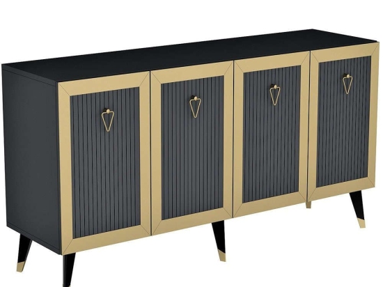 Μπουφές Bare 475OLV1735 150x40x80cm Anthracite-Gold Μοριοσανίδα, Μελαμίνη