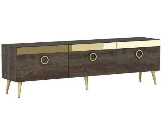 Έπιπλο Τηλεόρασης Safar 327ODS1128 150x30x45cm Walnut-Gold