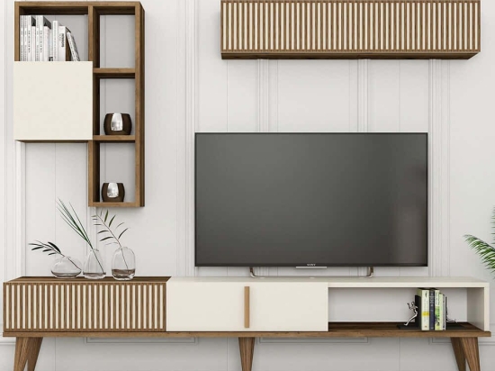 Σύνθεση Τηλεόρασης Milan 845HCT3110 180x35x40cm Walnut-Cream