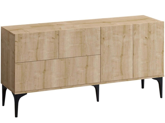 Μπουφές 393MRD1316 150x35x75cm Oak-Black Μοριοσανίδα, Μελαμίνη