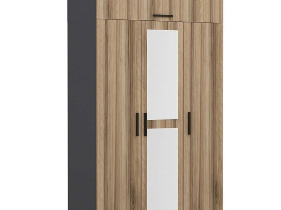 Ντουλάπα Τρίφυλλη Με Πατάρι Minar 506MNR2410 135x52x255cm Anthracite-Oak Τρίφυλλη
