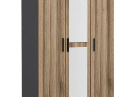 Ντουλάπα Τρίφυλλη Kale 506MNR2262 135x52x210cm Oak-Anthracite Τρίφυλλη
