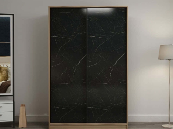 Ντουλάπα Δίφυλλη Kale Stone 506MNR2321 120x60x210cm Marble Effect Black-Oak Δίφυλλη