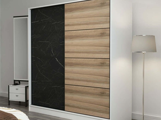 Ντουλάπα Δίφυλλη Kale 506MNR2524 180x60x210cm Marble Effect Black-Multi Δίφυλλη
