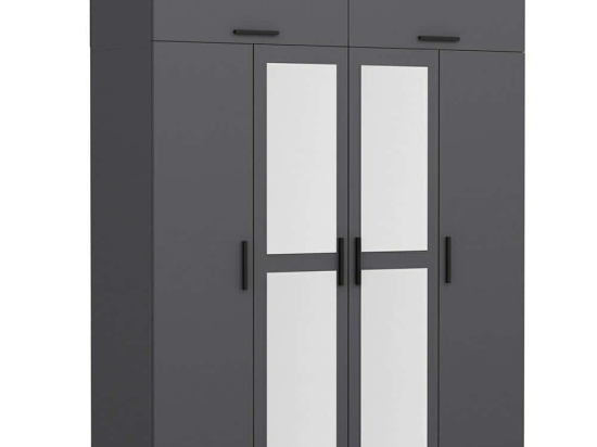 Ντουλάπα Τετράφυλλη Με Πατάρι Kale 506MNR2656 180x52x255cm Anthracite Τετράφυλλη
