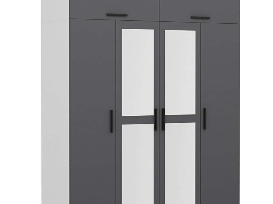 Ντουλάπα Τετράφυλλη Με Πατάρι Kale 506MNR2660 180x52x255cm Anthracite-White Τετράφυλλη