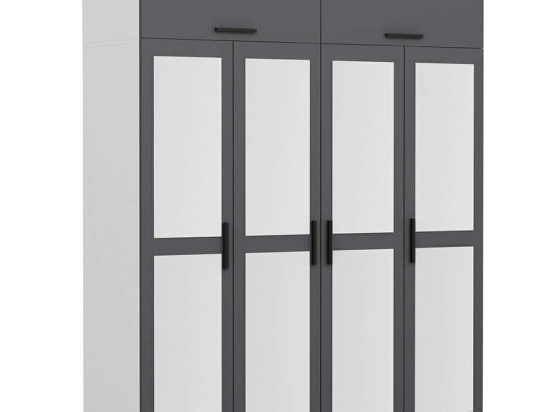 Ντουλάπα Τετράφυλλη Με Πατάρι Kale 506MNR2672 180x52x255cm Anthracite-White Τετράφυλλη