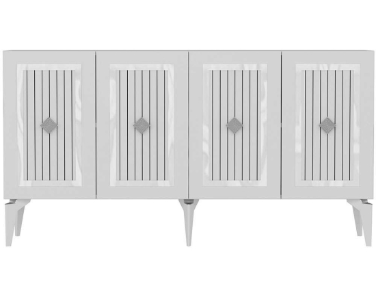 Μπουφές Nora 475OLV1757 150x40x79cm White-Silver Μοριοσανίδα, Μελαμίνη