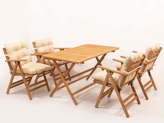 Τραπεζαρία Κήπου (Σετ 5Τμχ) 644MYD1153 135x75x74cm Natural-Cream 4 Θέσεων