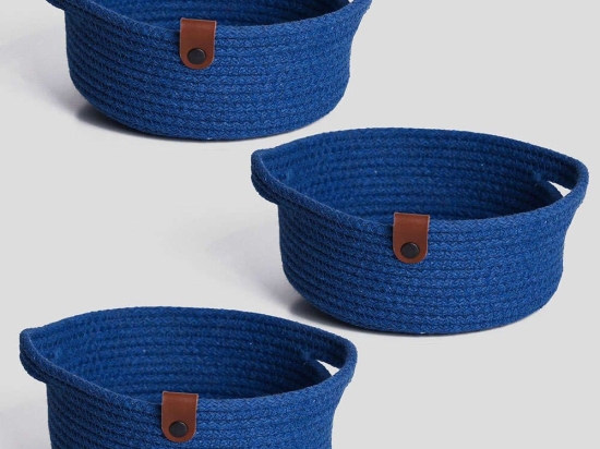 Καλάθια Αποθήκευσης (Σετ 3Τμχ) 171JTR1247 25x25x10cm Blue Aberto Design Βαμβάκι