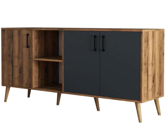 Μπουφές Exxen 389MZA2206 180x45x83cm Walnut-Anthracite Ξύλο,Μελαμίνη