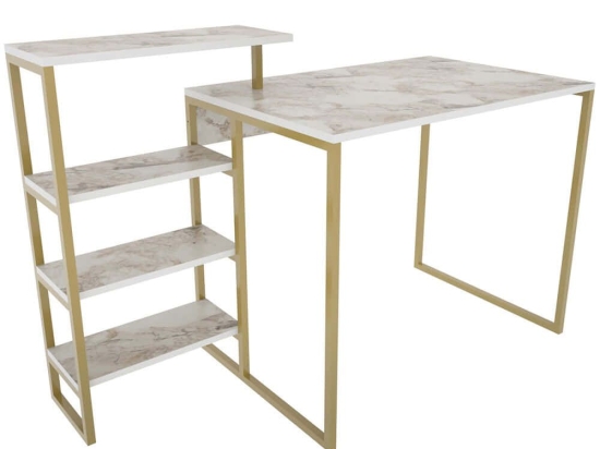 Γραφείο Rino 322RTC1307 133x60x76,8cm Marble Effect White-Gold