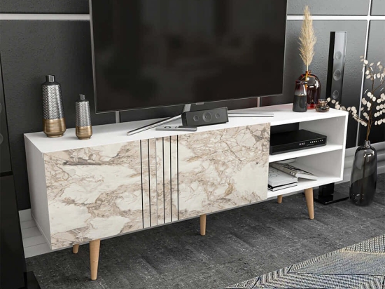 Έπιπλο Τηλεόρασης Ronas 322RTC2455 160x35x38,6cm Marble Effect White