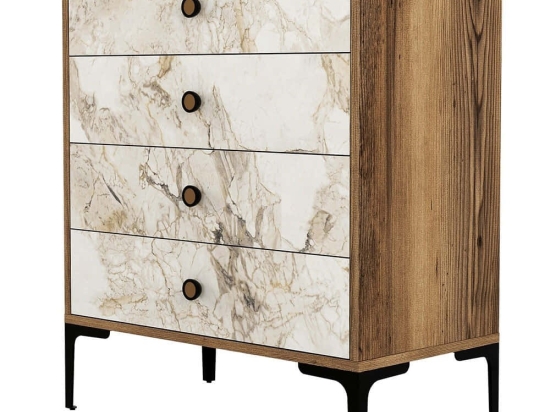 Συρταριέρα Lizbon 845HCT1203 76x40x90,7cm Marble Effect White-Walnut