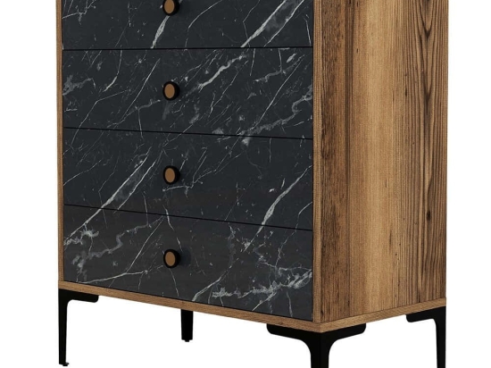 Συρταριέρα Lizbon 845HCT1206 76x40x90,7cm Marble Effect Black-Walnut