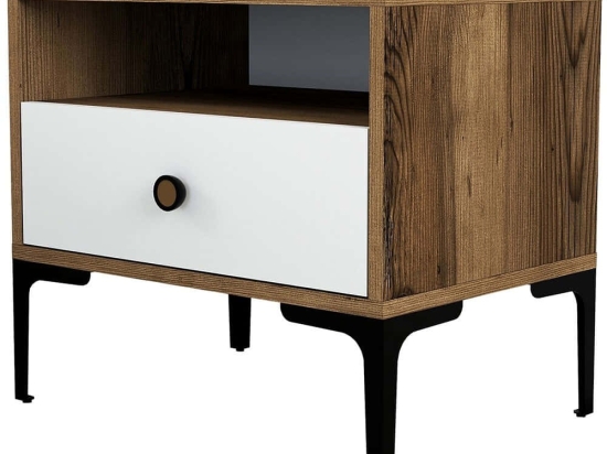 Κομοδίνο Lizbon 845HCT2502 56x40x50,8cm Walnut-White