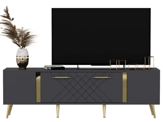 Έπιπλο Τηλεόρασης Detas 475OLV1138 150x35x48,2cm Anthracite-Gold