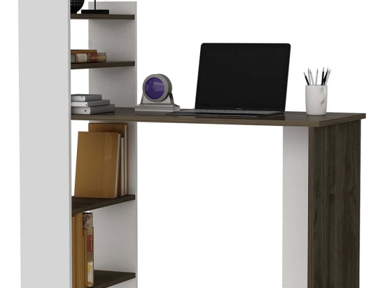 Γραφείο Με Βιβλιοθήκη Enna 475OLV1218 110x50x110cm Walnut-White