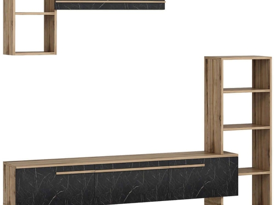 Σύνθεση Τηλεόρασης Mega 505CRL1701 209x27,7x123,6cm Marble Effect Black-Natural