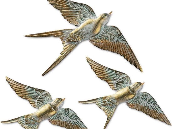 Διακοσμητικό Τοίχου Flying Swallow (Σετ 3Τμχ) 565TNL1180 28x2x19/22x2x14cm Multi-Gold Aberto Design Πολυέστερ