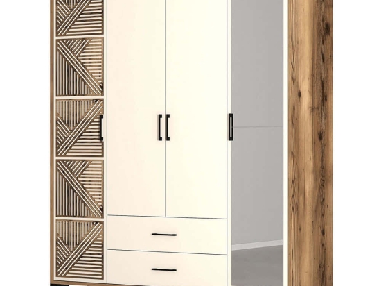 Ντουλάπα Τετράφυλλη Kumsal 845HCT5466 160x47,5x201,4cm Walnut-Cream Τετράφυλλη