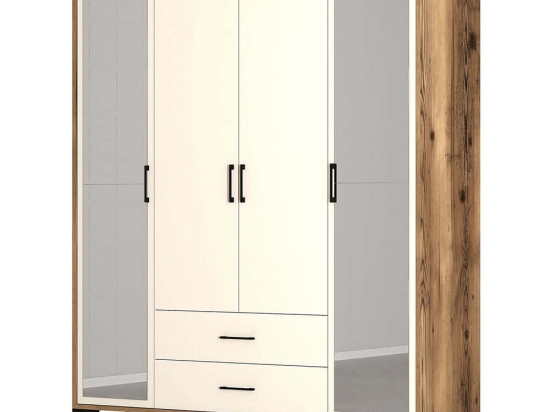 Ντουλάπα Τετράφυλλη Kumsal 845HCT5476 160x47,5x201,4cm Walnut-Cream Τετράφυλλη