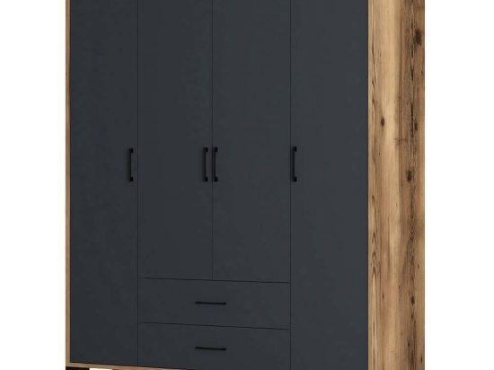 Ντουλάπα Τετράφυλλη Kumsal 845HCT5479 160x47,5x201,4cm Walnut-Anthracite Τετράφυλλη