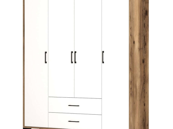 Ντουλάπα Τετράφυλλη Kumsal 845HCT5480 160x47,5x201,4cm Walnut-White Τετράφυλλη