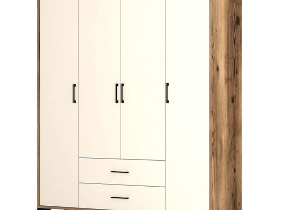Ντουλάπα Τετράφυλλη Kumsal 845HCT5481 160x47,5x201,4cm Walnut-Cream Τετράφυλλη
