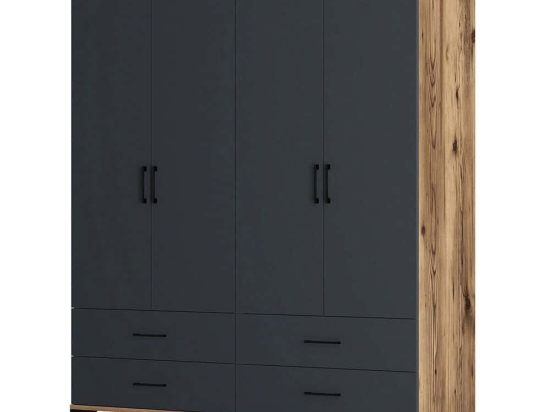 Ντουλάπα Τετράφυλλη Kumsal 845HCT5484 160x47,5x201,4cm Walnut-Anthracite Τετράφυλλη