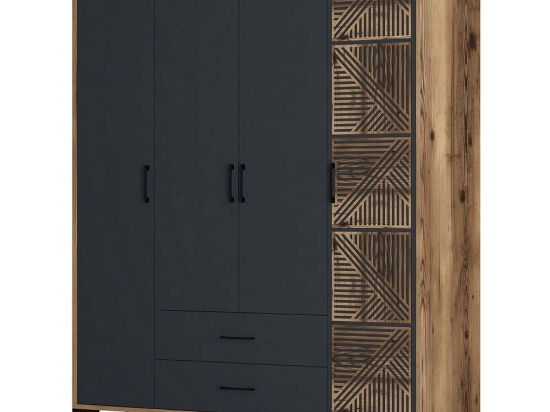 Ντουλάπα Τετράφυλλη Kumsal 845HCT5489 160x47,5x201,4cm Walnut-Anthracite Τετράφυλλη
