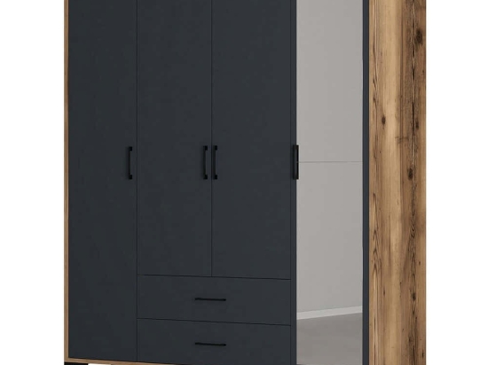 Ντουλάπα Τετράφυλλη Kumsal 845HCT5494 160x47,5x201,4cm Walnut-Anthracite Τετράφυλλη