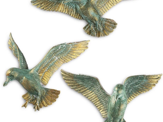Διακοσμητικό Τοίχου Birds (Σετ 3Τμχ) 565TNL1214 25x5x11/20x4x17/13x6x21cm Green-Gold Aberto Design Πολυέστερ