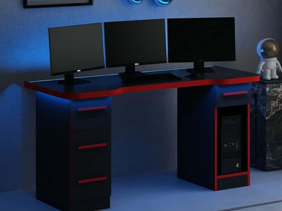 Γραφείο Gaming Με Φως Led Phoenix 506MNR3430 150x60x76cm Black-Red