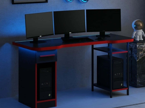 Γραφείο Gaming Με Φως Led Phoenix 506MNR3431 150x60x76cm Black-Red