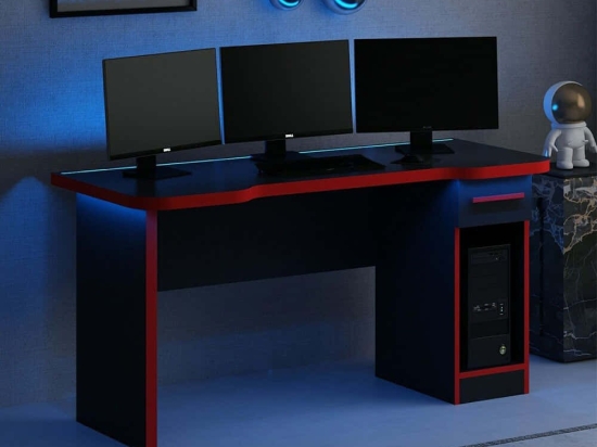 Γραφείο Gaming Με Φως Led Phoenix 506MNR3434 150x60x76cm Black-Red