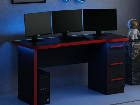 Γραφείο Gaming Με Φως Led Phoenix 506MNR3435 150x60x76cm Black-Red