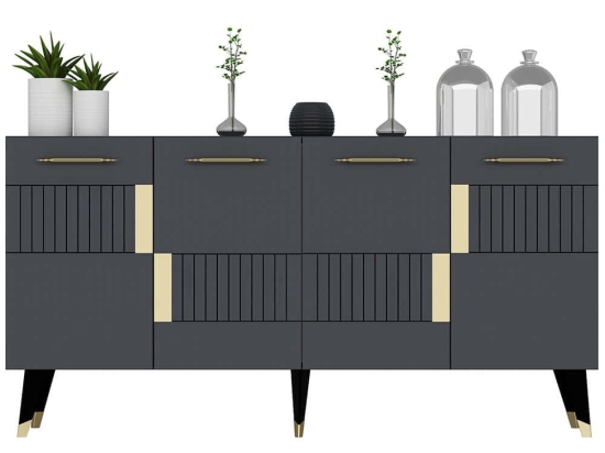Μπουφές Moda 475OLV2684 150x40x79cm Anthracite-Gold Μοριοσανίδα, Μελαμίνη
