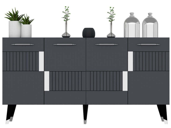 Μπουφές Moda 475OLV2685 150x40x79cm Anthracite-Silver Μοριοσανίδα, Μελαμίνη