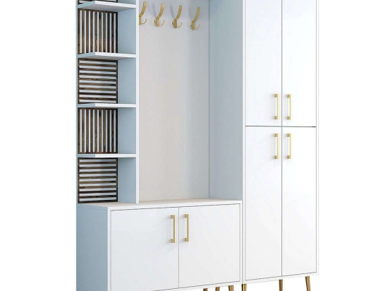 Έπιπλο Εισόδου Viyana 845HCT5525 150x35x202cm White-Gold Μοριοσανίδα, Μελαμίνη