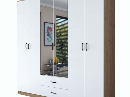Ντουλάπα Εξάφυλλη 893RAN5405 210x51,5x210cm Oak-White Εξάφυλλη
