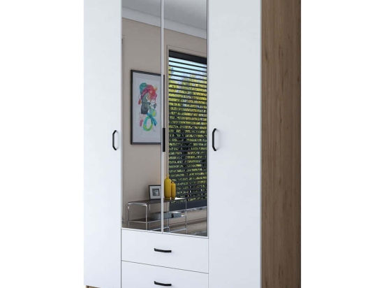 Ντουλάπα Τετράφυλλη 893RAN5406 140x51,5x210cm Oak-White Τετράφυλλη